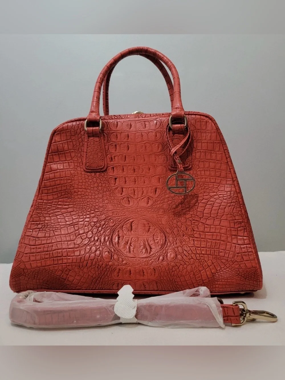 Croc Embossed Crossbody Satchel Bag Orange Faux Leather Shoulder Purse
